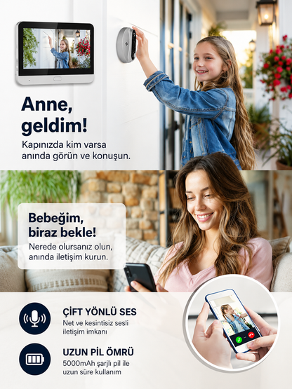 Kablosuz Akıllı Görüntülü Kapı Zili 2.4G WiFi – Çift Yönlü Ses, Hareket Algılama, Gece Görüşü ve Uzaktan Telefon Takibi