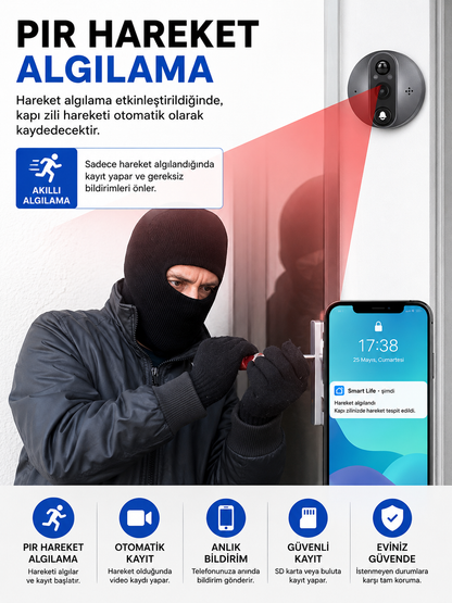 Kablosuz Akıllı Görüntülü Kapı Zili 2.4G WiFi – Çift Yönlü Ses, Hareket Algılama, Gece Görüşü ve Uzaktan Telefon Takibi