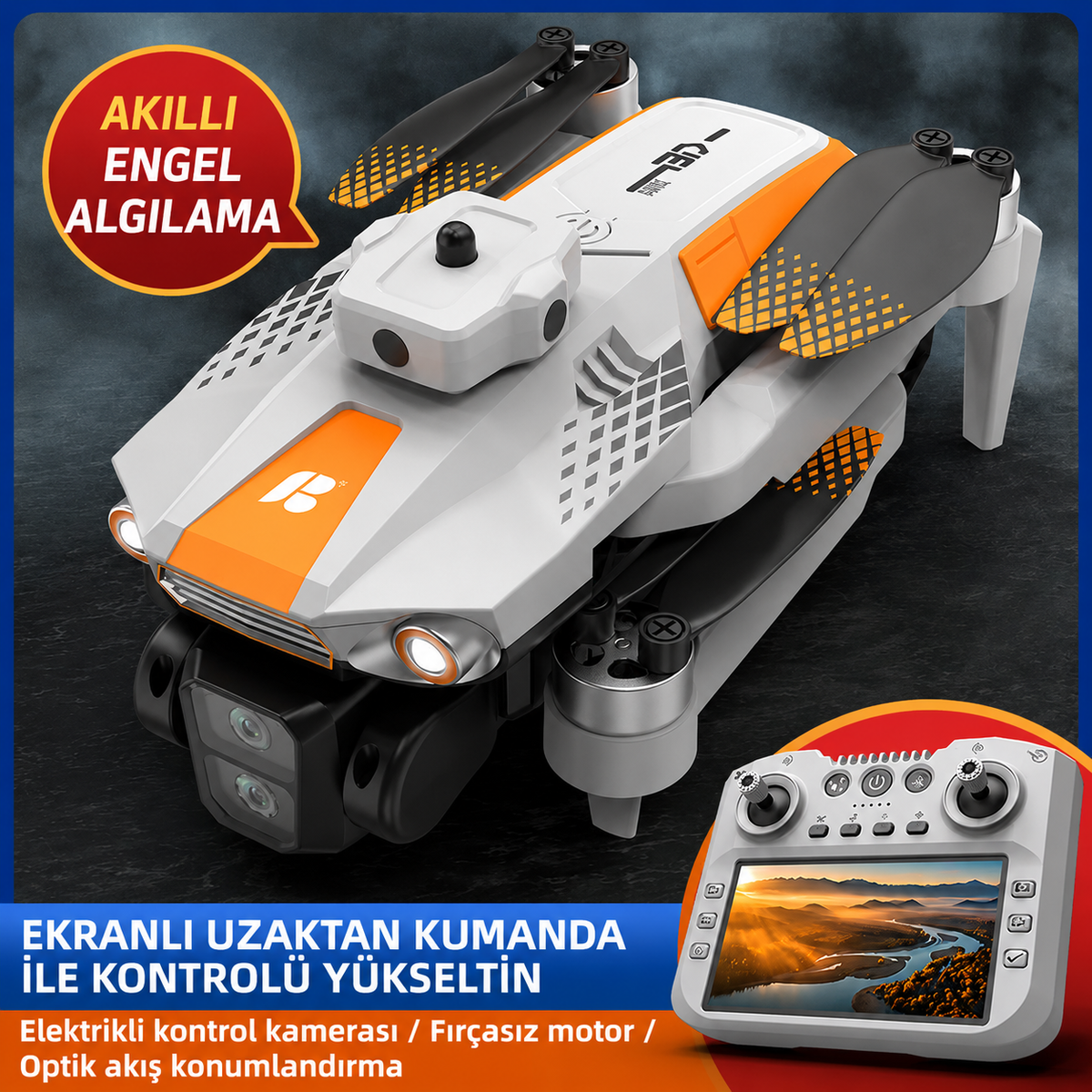 R06 HD Drone Çift Kameralı Drone – Ekranlı Kumanda – 2 Batarya – Optik Akış – Fırçasız Motor
