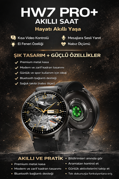 HW7 PRO+ Akıllı Saat 1.46" HD Ekran | Bluetooth Arama | Uzun Pil Ömrü | Sesli Asistan | Su Geçirmez