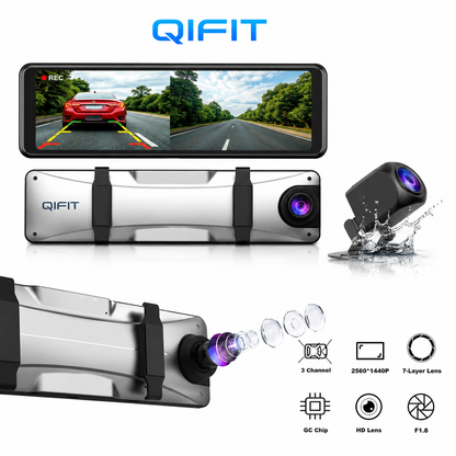 4K AI Voice Dash Cam – Çift Kamera, 12″ LCD, Arka Görüş + Wi-Fi –AI Sesli Kontrol