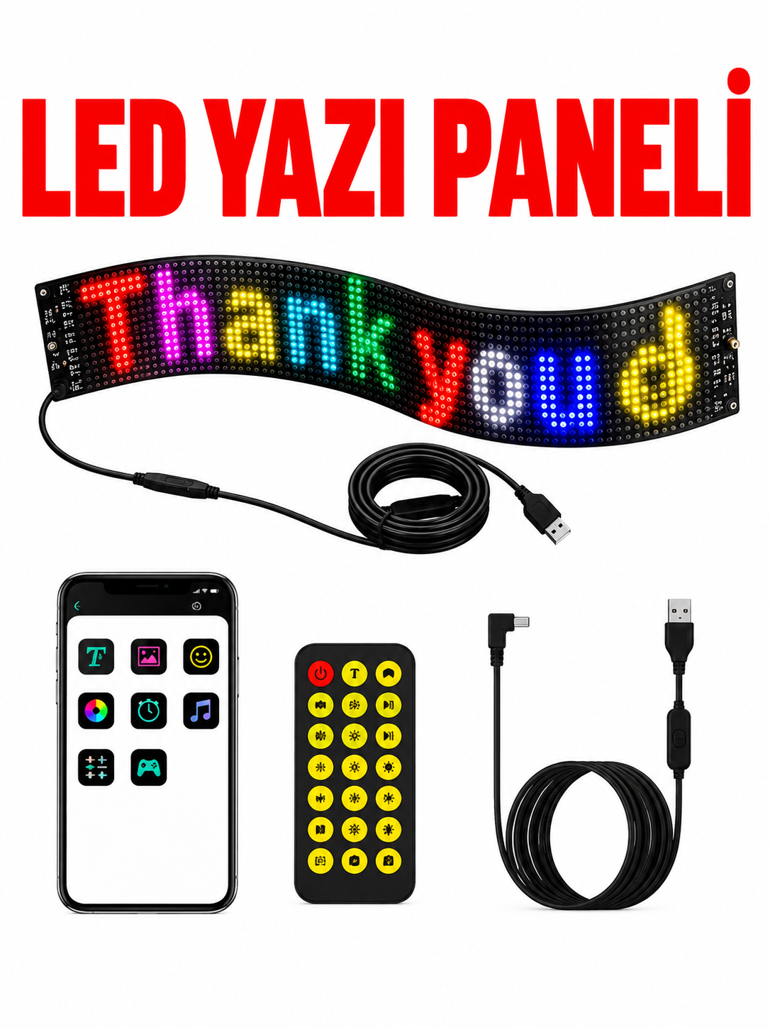 LED Yazı Paneli 16x96 – 60 CM Programlanabilir Renkli LED Tabela