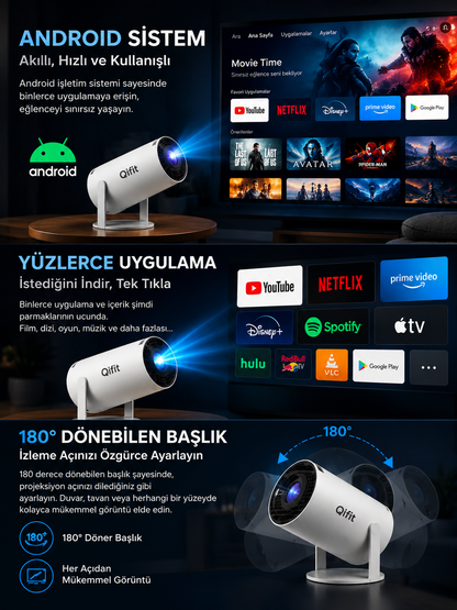 HY300 Pro Upgrade Projeksiyon Cihazı Taşınabilir Android Sistemli Wifi HDMI USB Destekli Projektör