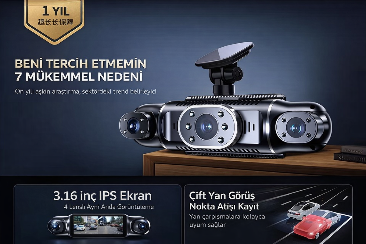 4 Kanal Araç Kamerası – GPS Takip, Wi-Fi, G-Sensor, 1080P Kayıt 32 GB Dahili Hafıza