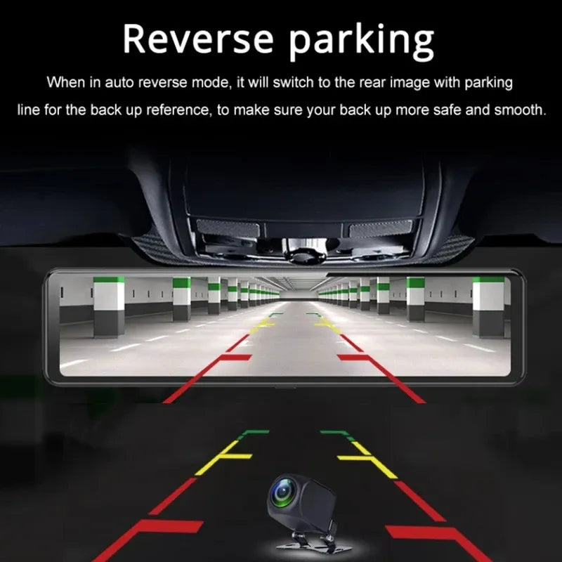 4K AI Voice Dash Cam – Çift Kamera, 12″ LCD, Arka Görüş + Wi-Fi –AI Sesli Kontrol